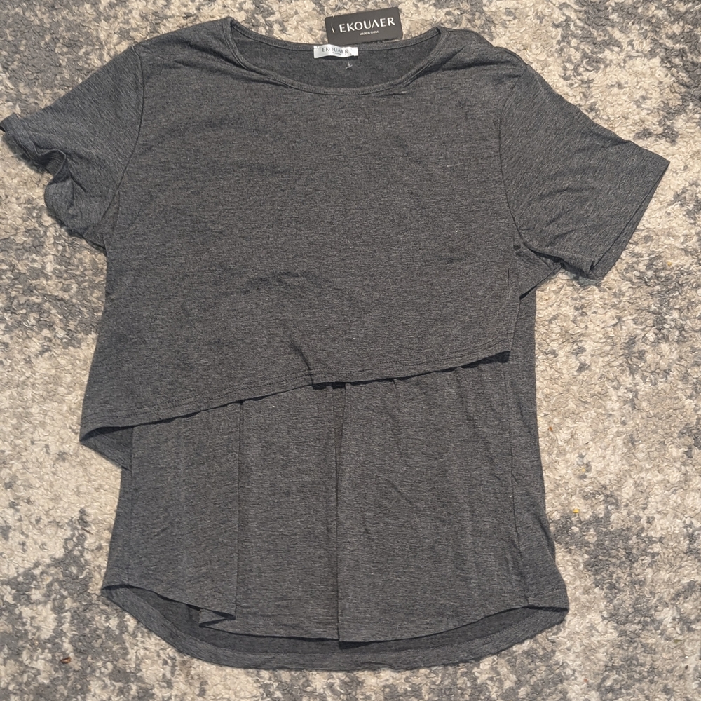 Gray Asymmetrical Short Sleeve T-Shirt